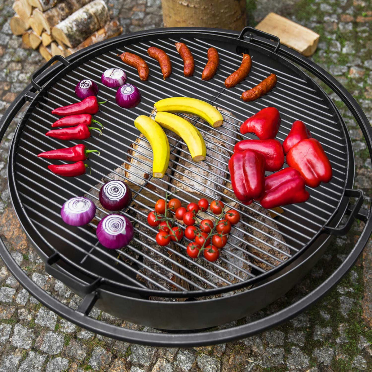 Grille de barbecue, Grille de cuisson, Grille de cuisson en acier avec 4 poignées à poser sur brasero, Cook King, 1