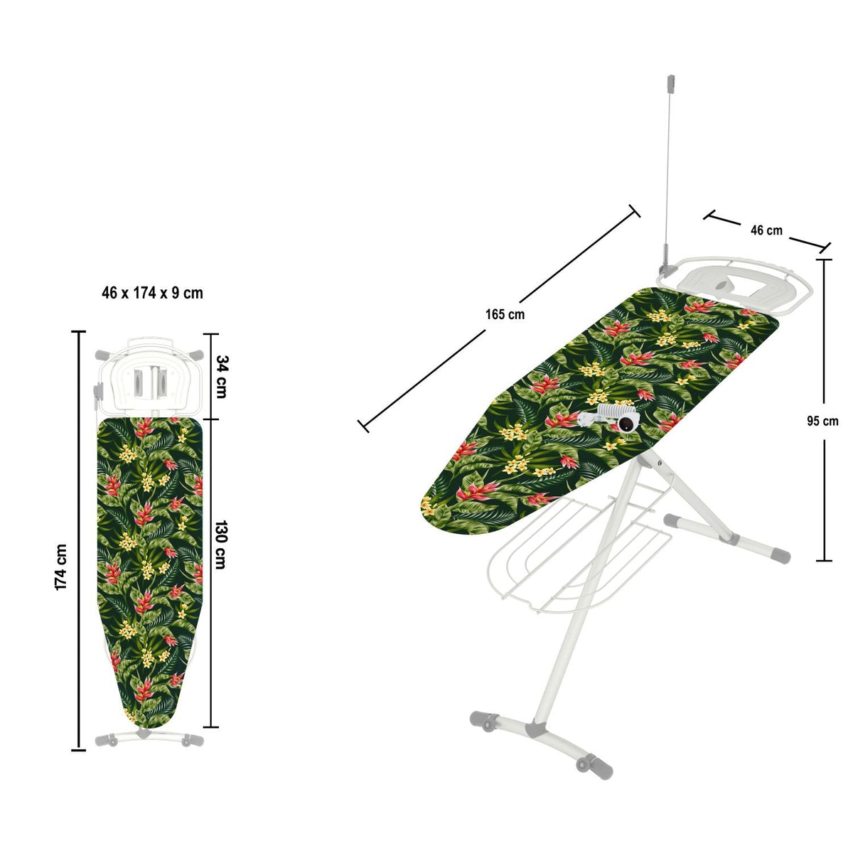 Table à repasser pour centrale vapeur, Planche à repasser, 130x44cm avec roulettes, prise, Housse 100% coton, Colombo GIOVE , 2