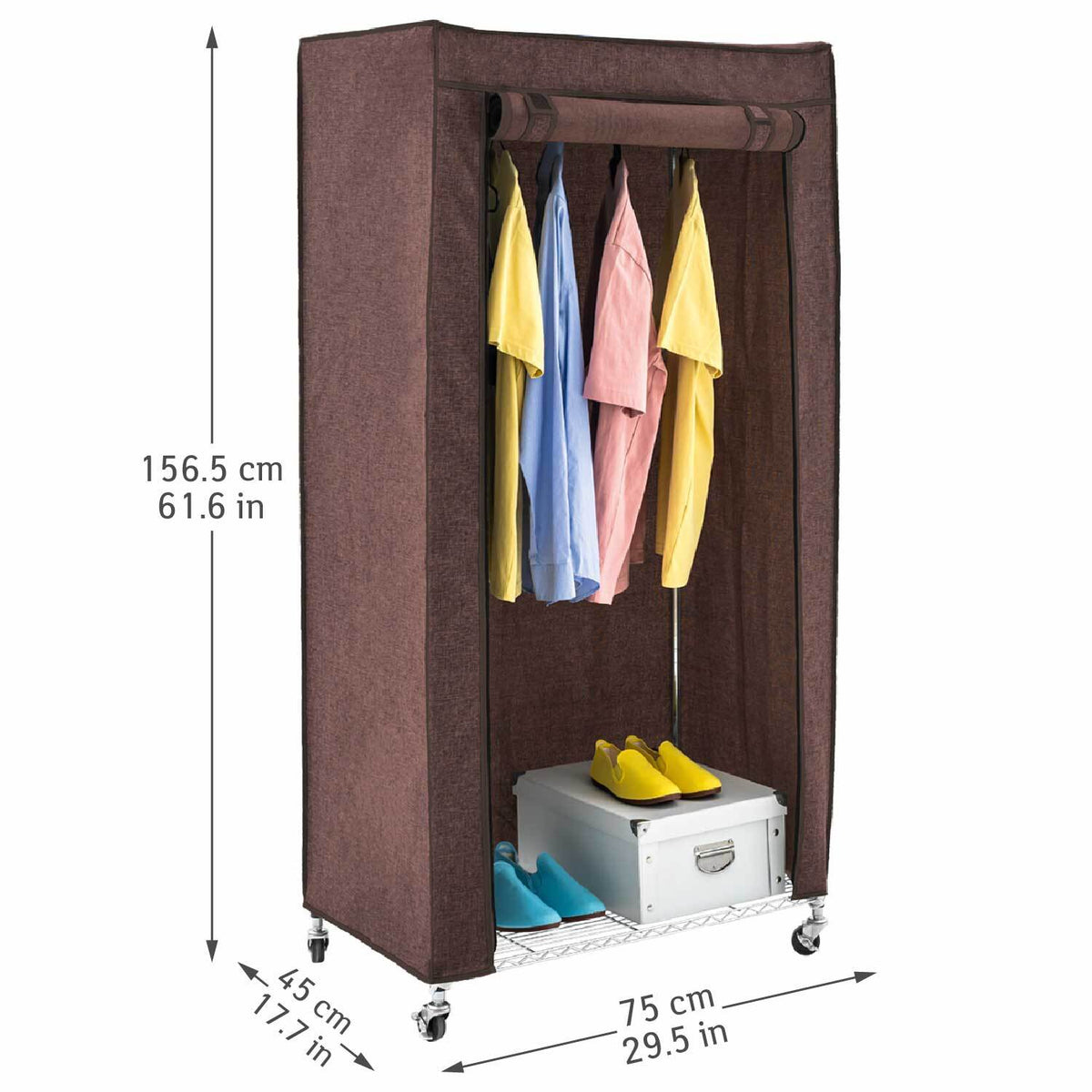 Armoire Tissu Penderie Mobile avec Housse, Portant à Vêtements Solide avec Roulettes et Range-Chaussures, art moon buffalo, 2