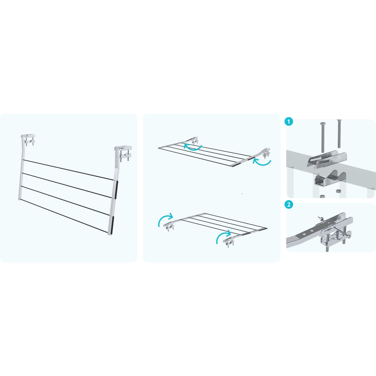 Etendoir a Linge Exterieur, supports de balcon, Sechoir a linge, blocage en 3 positions, charge max.15kg, Colombo BALCON , 2