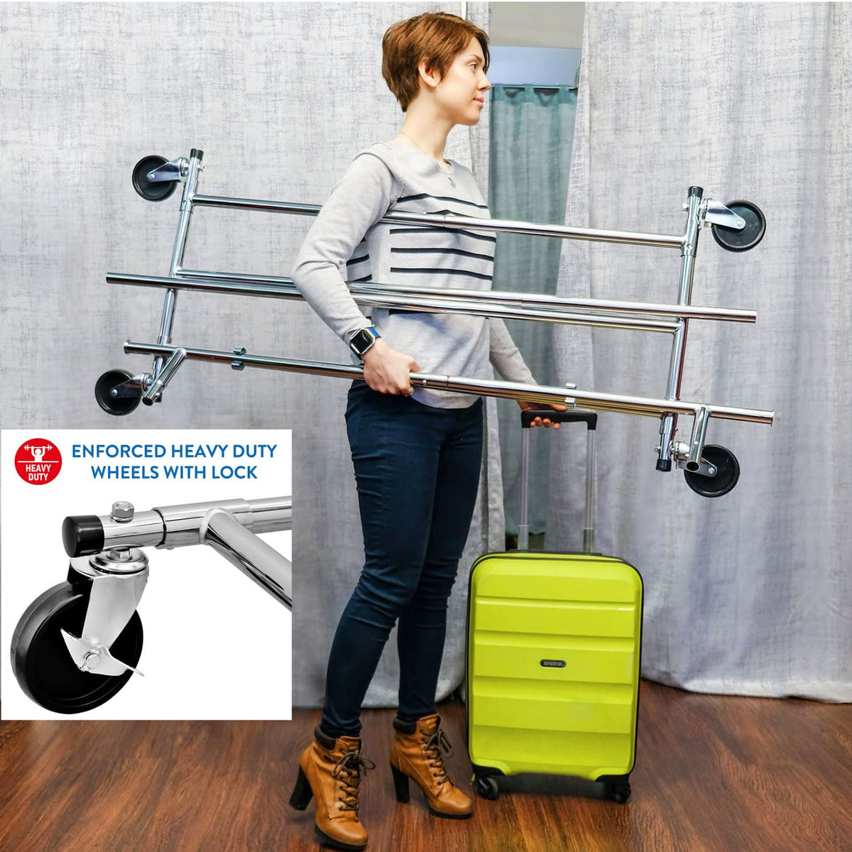 Portant Vêtement Solide 100 kg, Portant Vetement Professionnel, Portant Pliable, Portant a Roulette, Tatkraft Drogo, 9