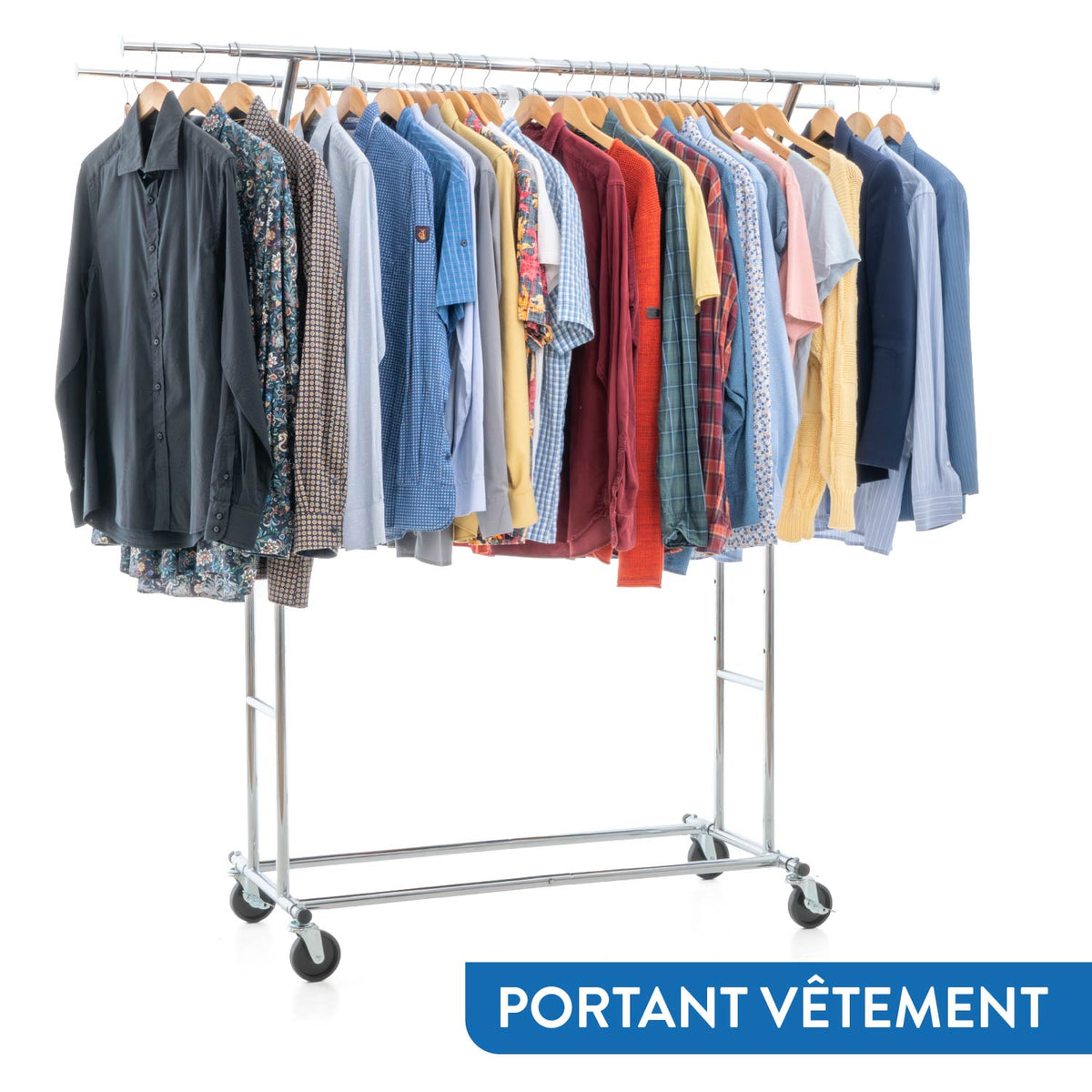 Portant Vêtement Solide avec Housse Imperméable, Charge 110 kg, sur roulettes, 2 tringles, Acier Chromé, Tatkraft Denver & Safe, 4
