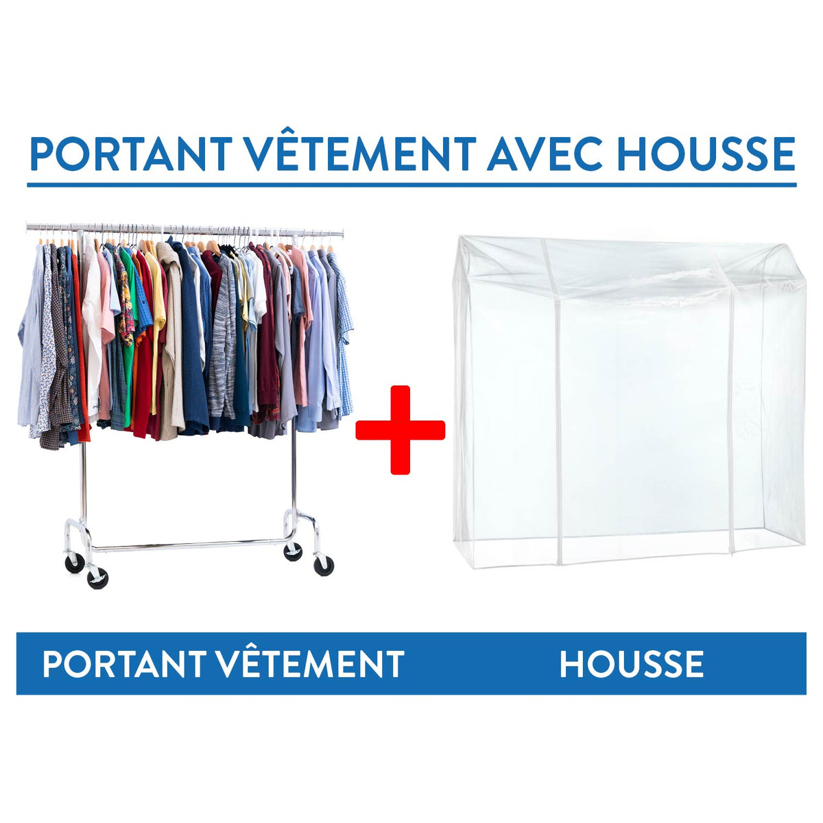 Portant Vêtement Solide, avec Housse Imperméable, sur Roulettes, Charge 130 kg, Réglable, Acier Chromé, Tatkraft Didrik & Schild, 3