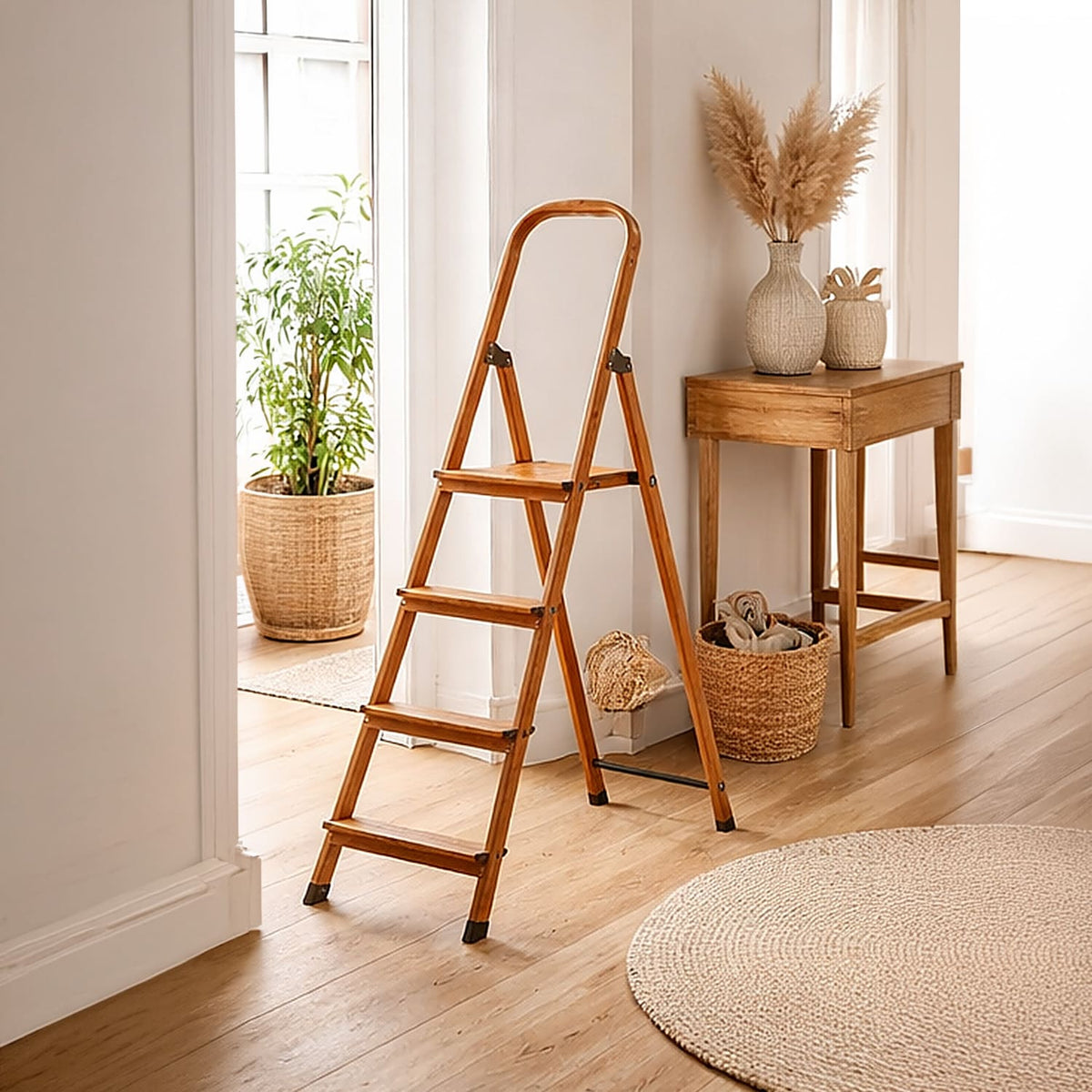 Escabeau 4 marches, pliable, antidérapantes avec garde-corps, design scandinave, Tatkraft Upgrade 4, 2
