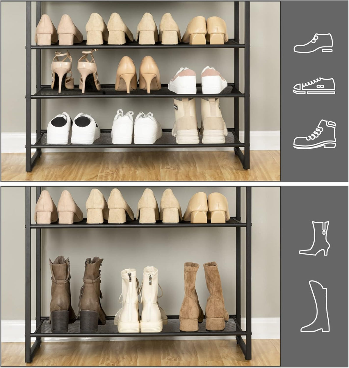 Étagère à chaussures, 10 Niveaux, pour 32-40 Paires, Étagère étroite, 75x28,5x159cm, Étagère en métal, Marron Noir, HOOBRO, 2