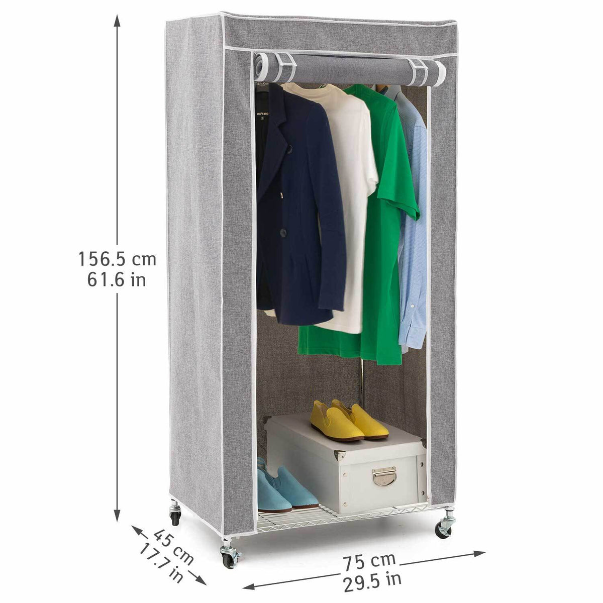 Penderie Tissu, Armoire Tissu, Portant Vêtement Solide, 70kg Capacité, avec Housse, Grise, art moon Buffalo, 12