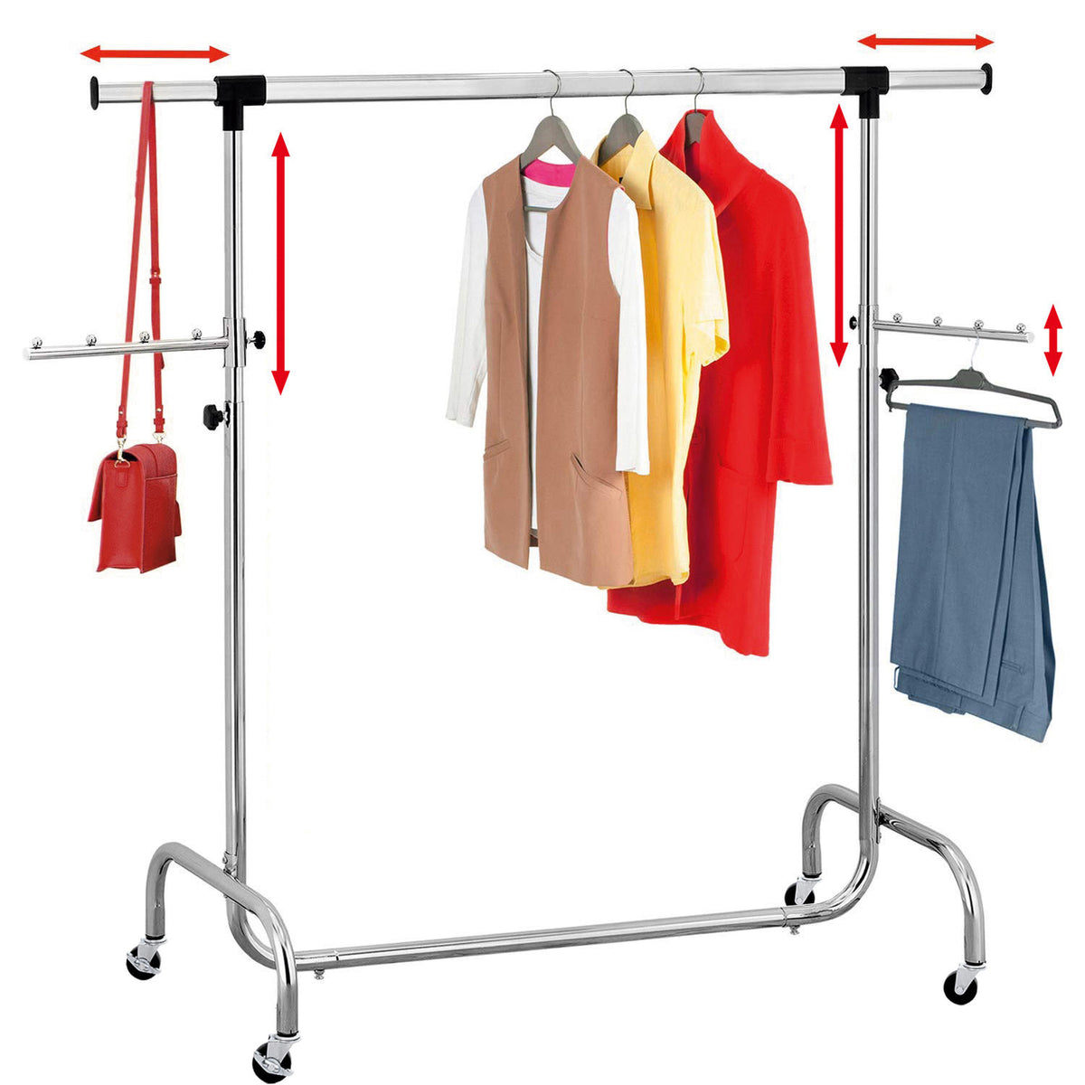 Portant Robuste pour Vêtements en Acier, Penderie sur 4 Roues, Réglable en Largeur et Hauteur, 45 cintres, 1