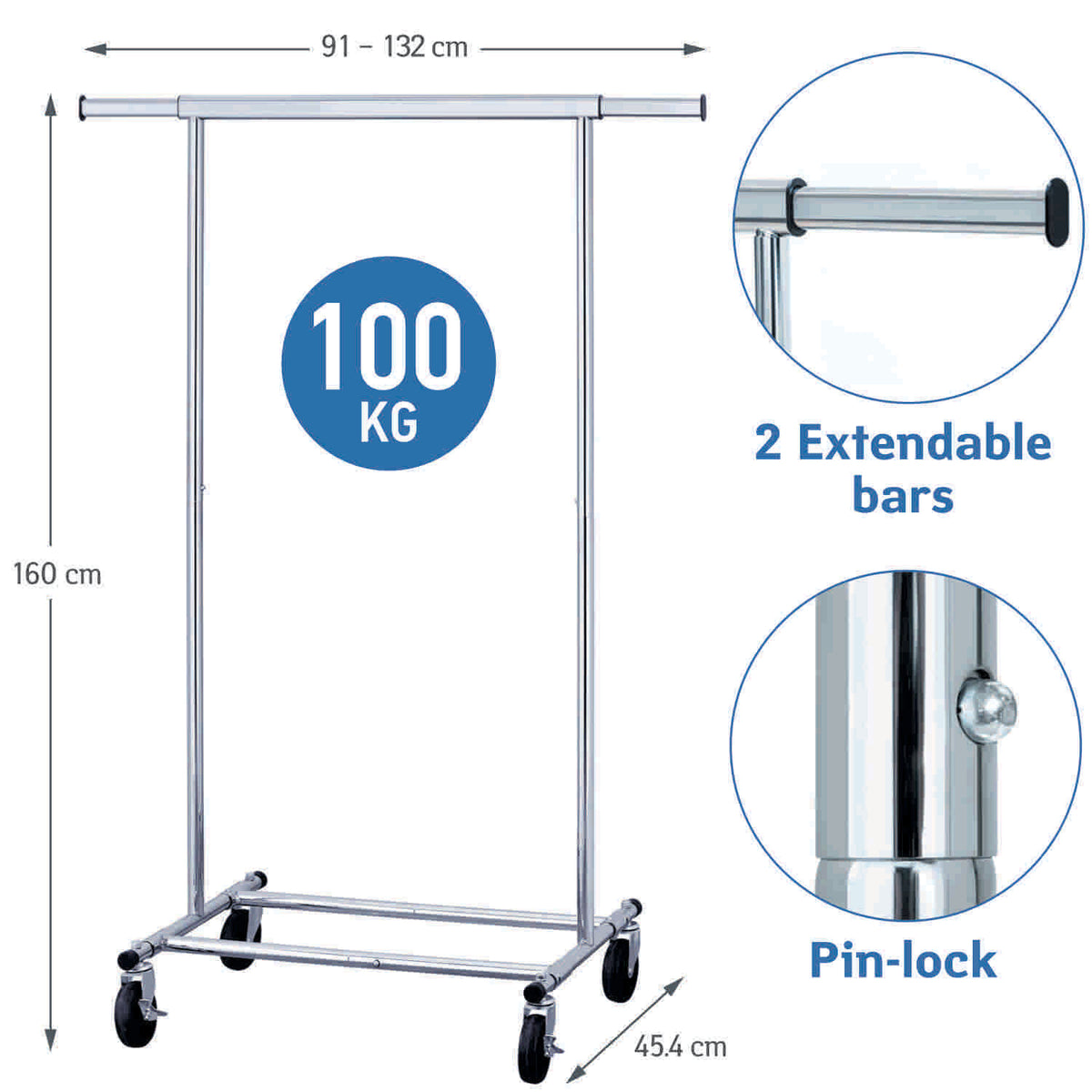 Portant Vêtement Solide, Portant Professionnel, Jusqu’à 100 kg, 1 min Montage, Portant Vetement Pliable, Tatkraft Darren, s