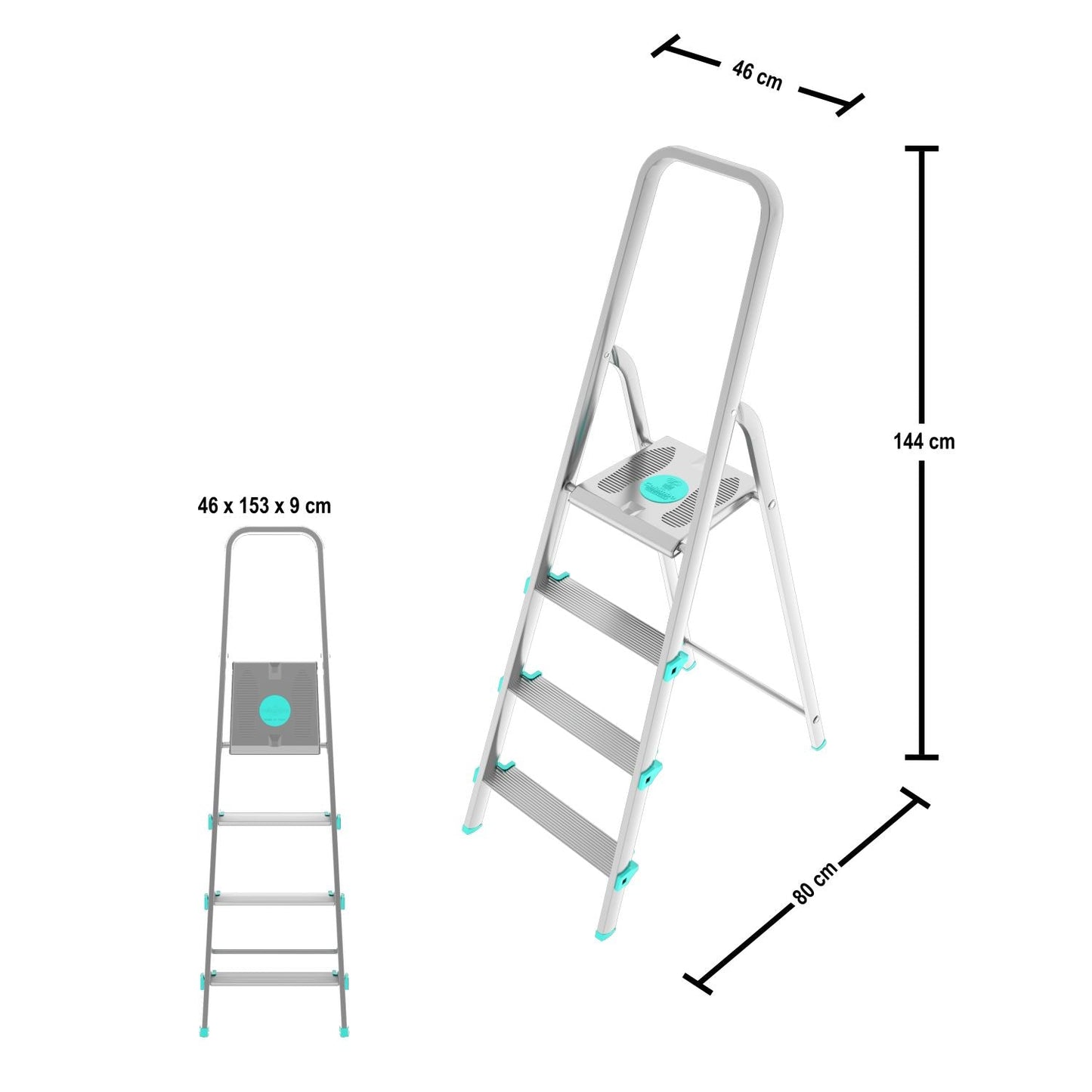 Escabeau 4 marches, Escabeau Pliable, Escabeau Sécurisé, Hauteur 84cm, Charge max. 150kg, Aluminium, Colombo LIBELLULA , 3