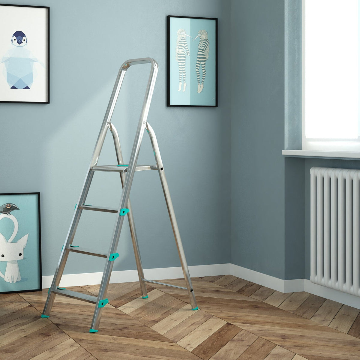 Escabeau 4 marches, Escabeau Pliable, Escabeau Sécurisé, Hauteur 84cm, Charge max. 150kg, Aluminium, Colombo LIBELLULA , 2