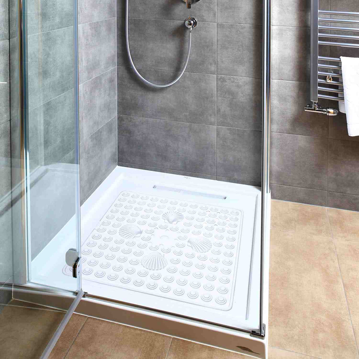 Tapis de Douche antidérapant, 48 x 48 cm, résistant à la moisissure, Lavable en Machine, Blanc, Tatkraft Shell, 2