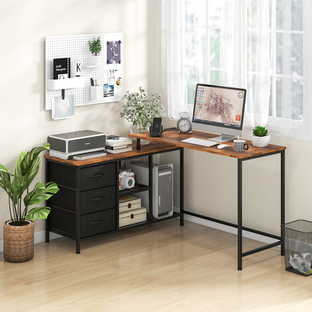 Bureau d'Angle, Bureau en L, Bureau Ordinateur, Bureau Informatique, Bureau Moderne, Table de Bureau, Costway, 2
