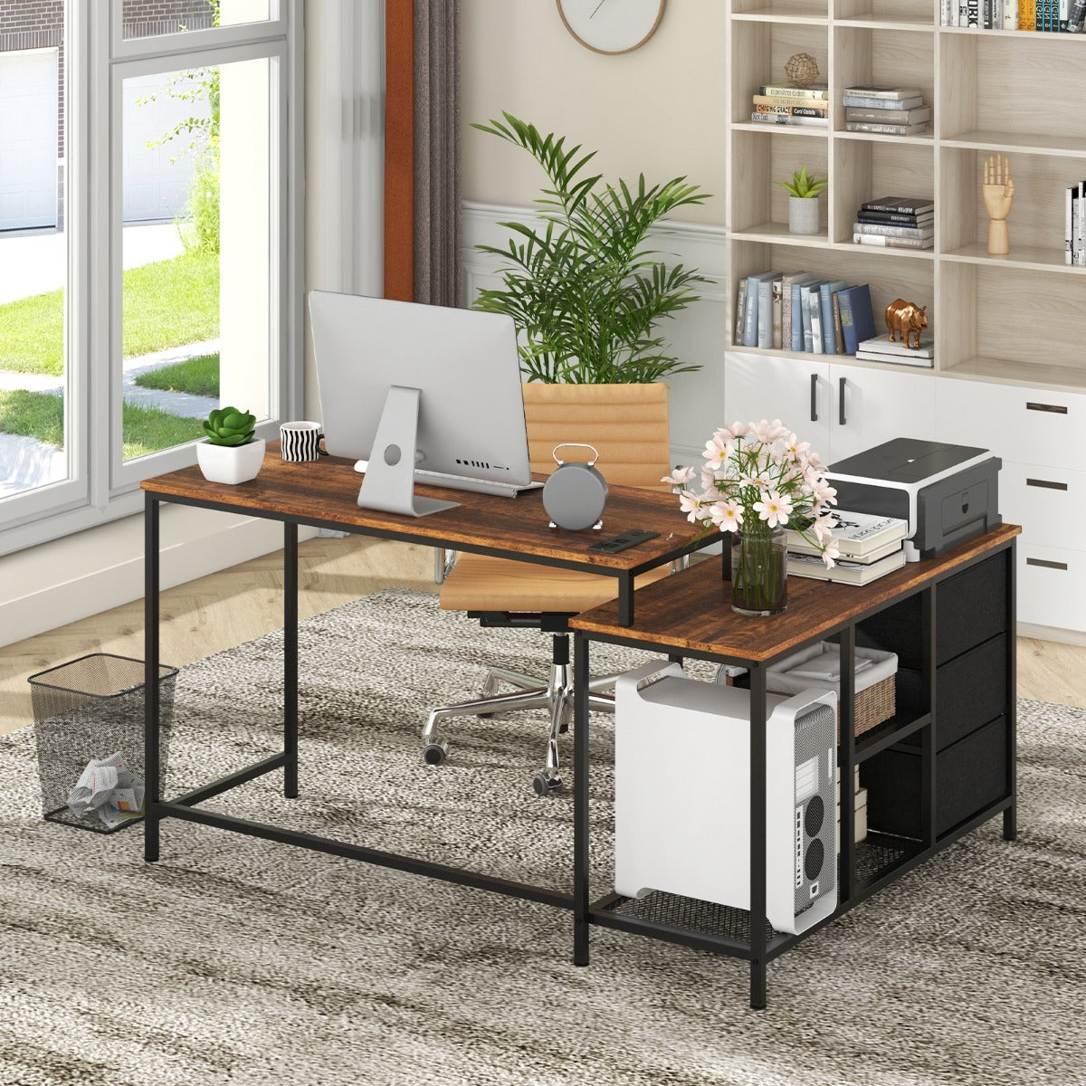 Bureau d'Angle, Bureau en L, Bureau Ordinateur, Bureau Informatique, Bureau Moderne, Table de Bureau, Costway, 3