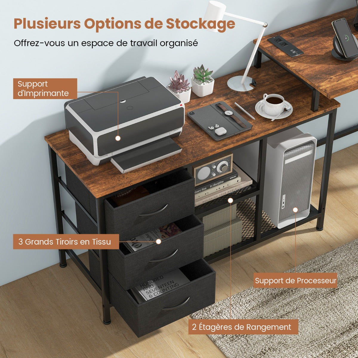 Bureau d'Angle, Bureau en L, Bureau Ordinateur, Bureau Informatique, Bureau Moderne, Table de Bureau, Costway, 5