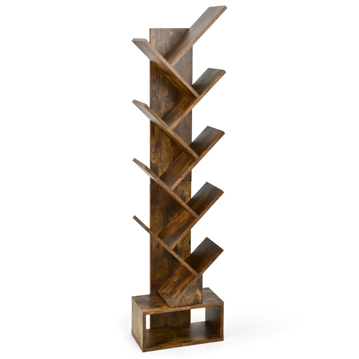 Étagère Bibliothèque, Etagere Colonne, Etagere Salon, Etagere de Rangement, 10 Niveaux avec Tiroir, Brun Rustique, Costway, 1