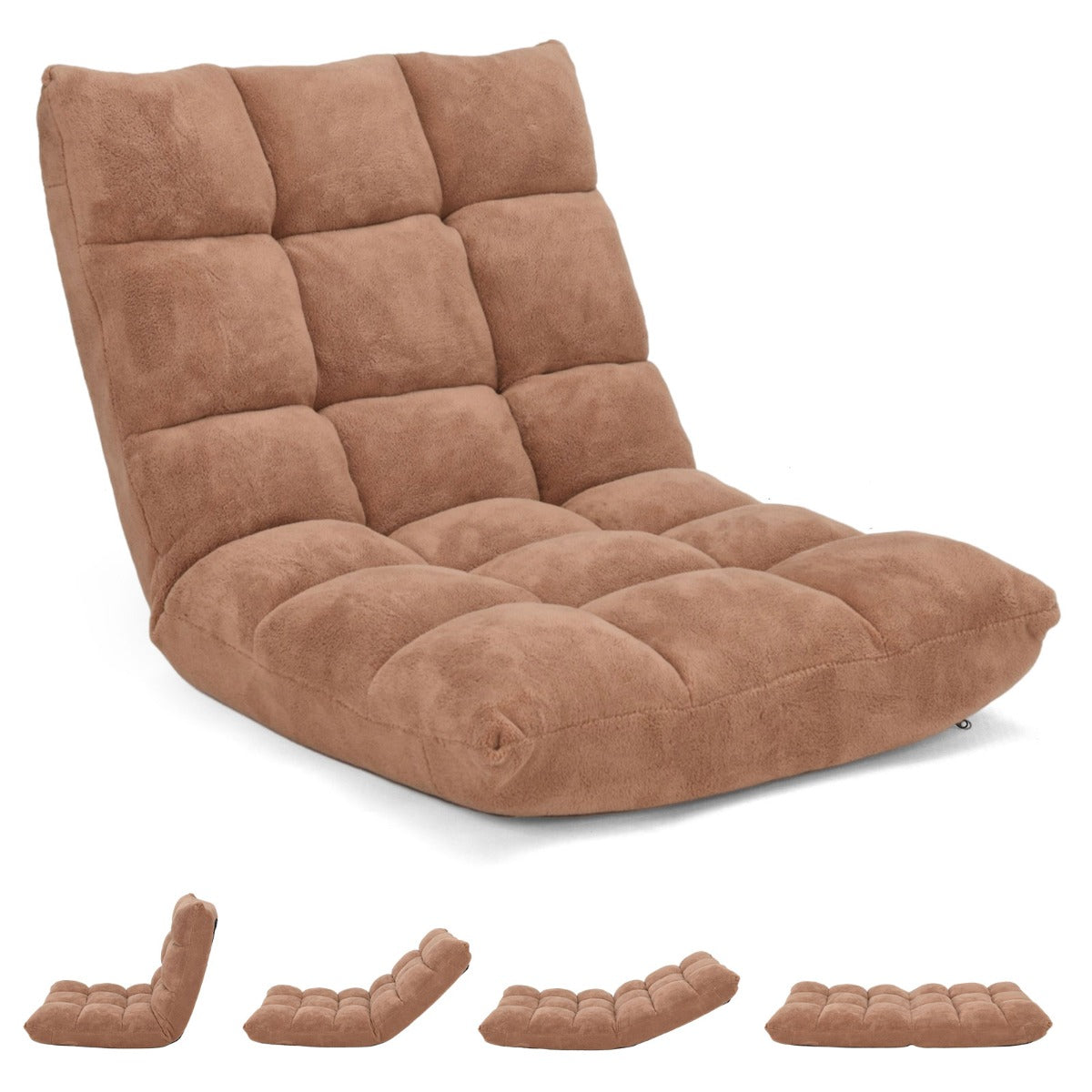 Chaise de Sol, Canapé Lit, Banquette Convertible, Canapé Lit Convertible, avec 14 Positions Réglables Marron, Costway, 1