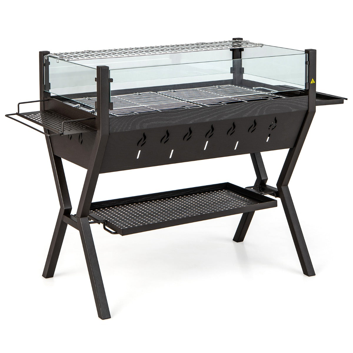 Brasero Barbecue, Brasero Exterieur, Brasero Jardin, Acier Inoxydable avec Pare-vent Supports d'Assaisonnement, Marron, Costway, 1