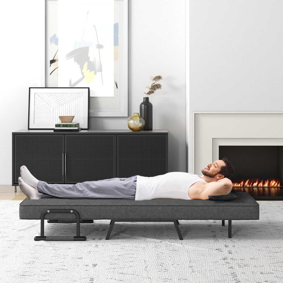 Fauteuil Convertible, Dossier Réglable en 6 Positions, Canapé Lit 1 Place, Fauteuil Confortable, Fauteuil Salon, Gris, Costway, 3