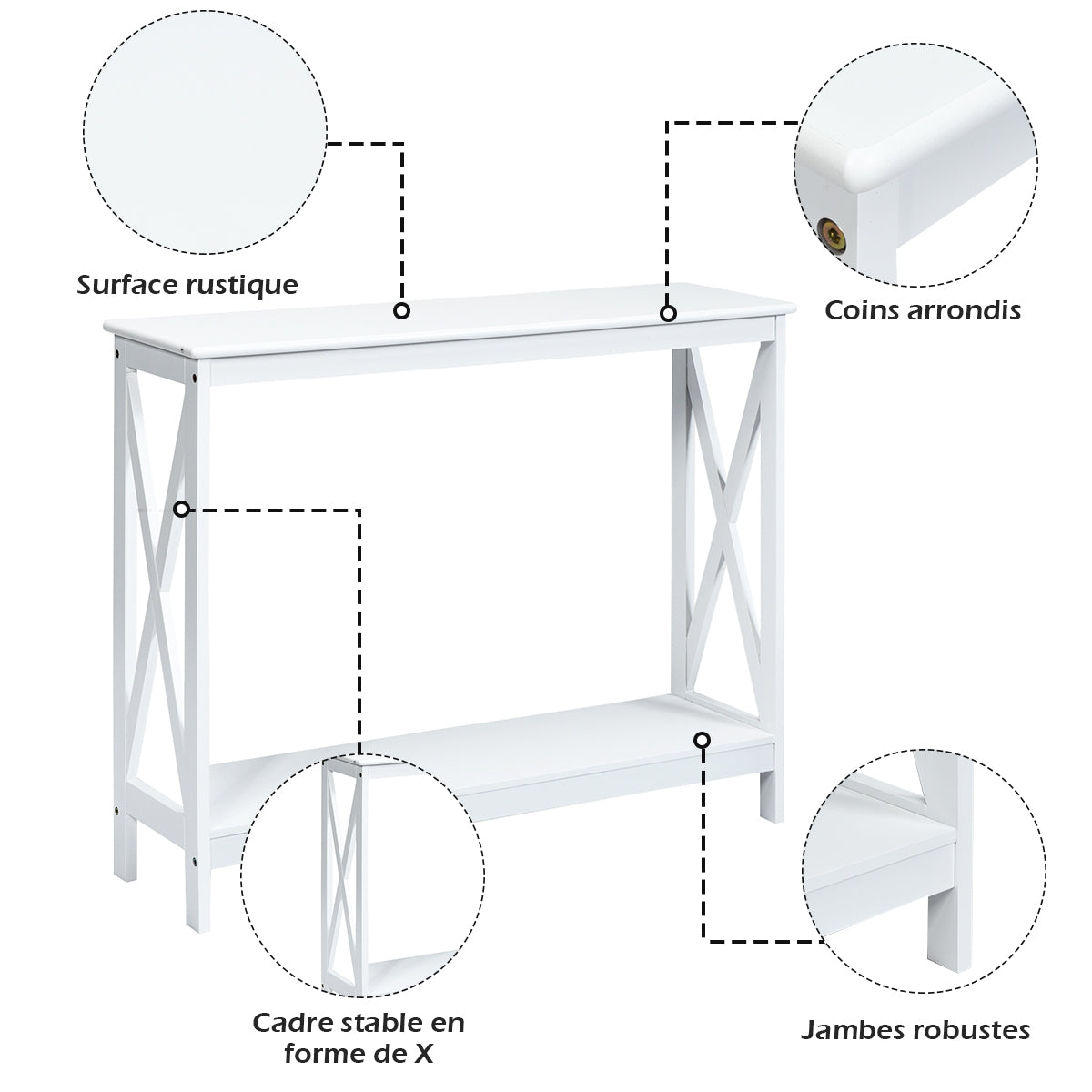Console d'entrée, Petite Table, Petite Console Entrée, Table Console, Table de salon, Style Industriel, Blanc, Costway, 6
