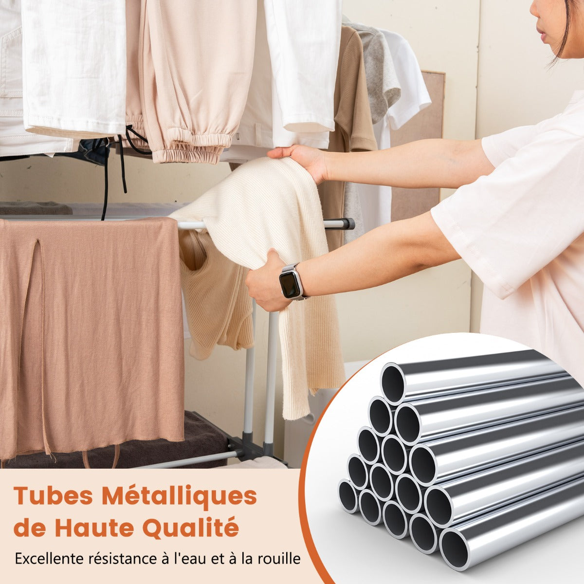 Etendoir a Linge Pliable, avec Ailes Latérales Rotatives et Étagères Pliables pour une Utilisation, Gris, Costway, 6