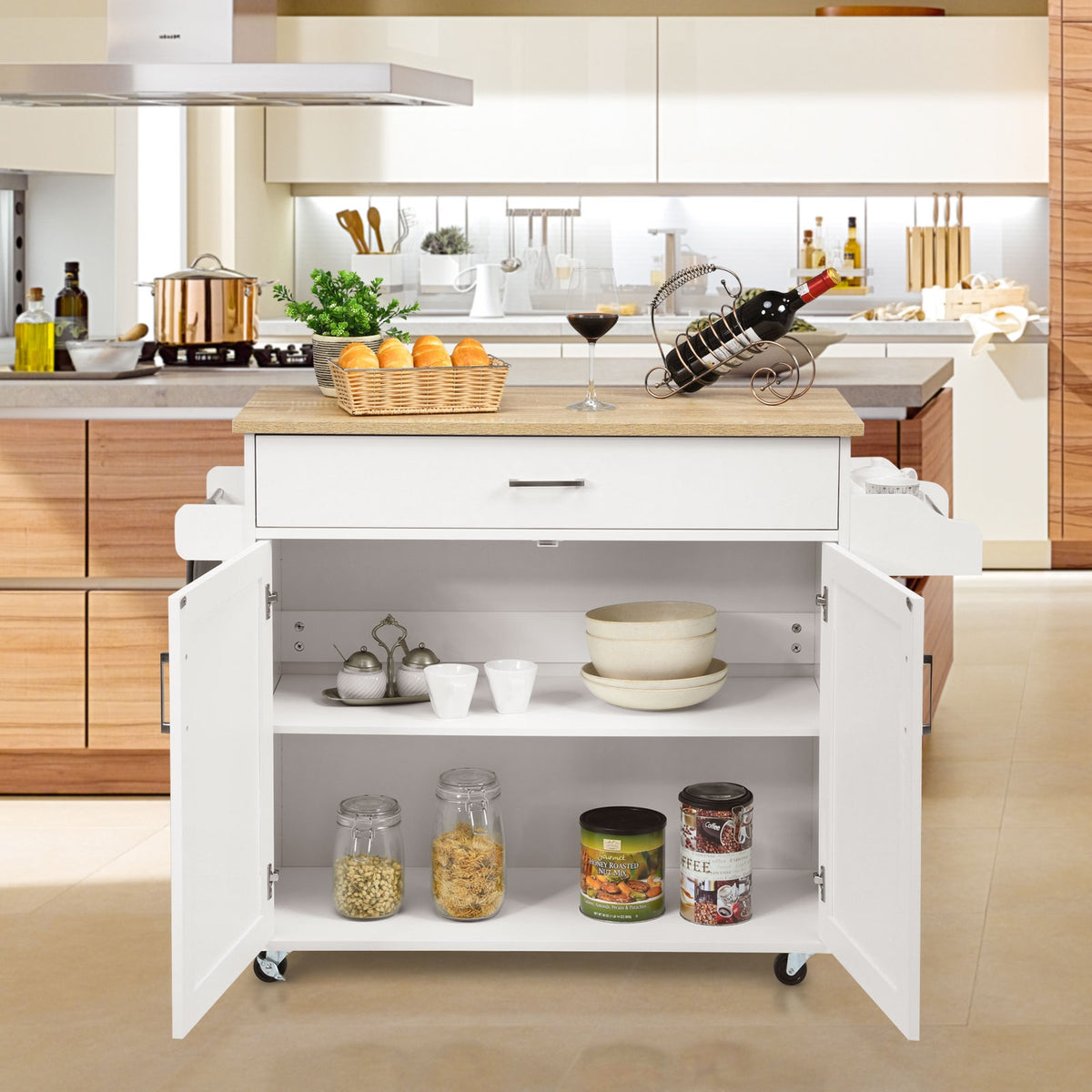 Desserte a Roulette, Chariot de Rangement, Ilot de Cuisine, Desserte de Cuisine, Desserte micro onde, Blanc, Costway, 2