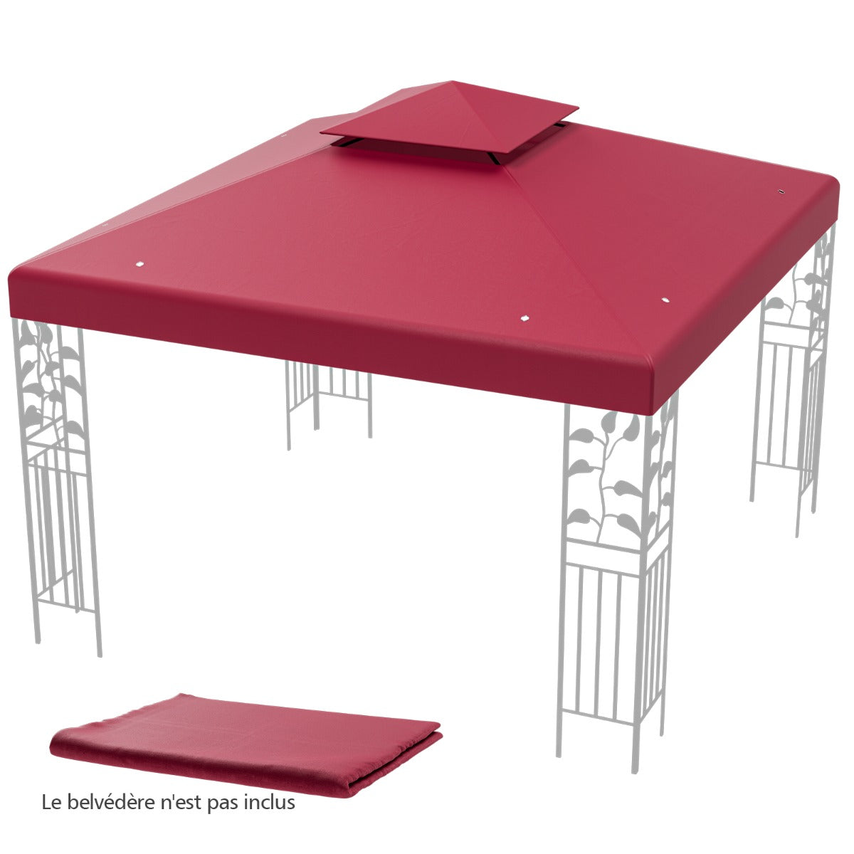 Pergola Terrasse, Tonnelle de jardin, Toile Supérieure 3x3m pour Tonnelle à 2 Niveaux Toile de Gazebo Boucles, Costway, 1