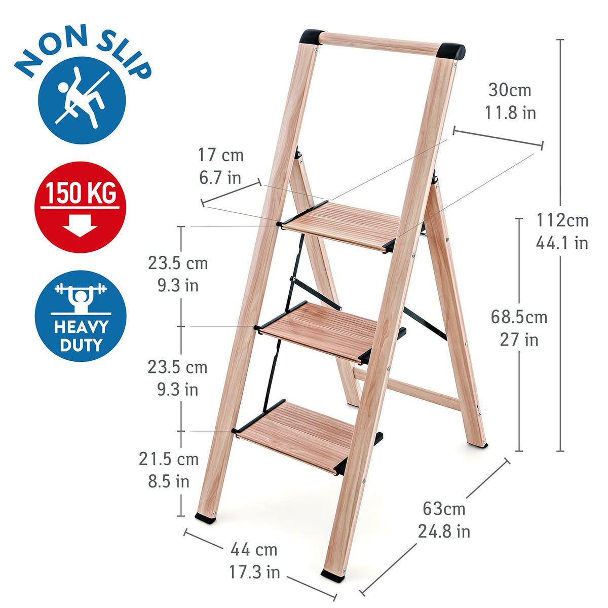 Escabeau Domestique, Dimensions 112x63x44cm, se plie à plat (123x44,5x5 cm), Tatkraft Up
