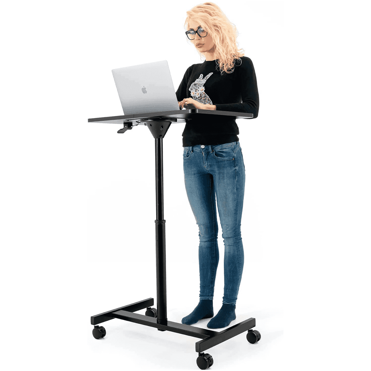 Bureau pour ordinateur portable, poste de travail mobile pneumatique, hauteur réglable de 74 à 115 cm, Tatkraft Focus