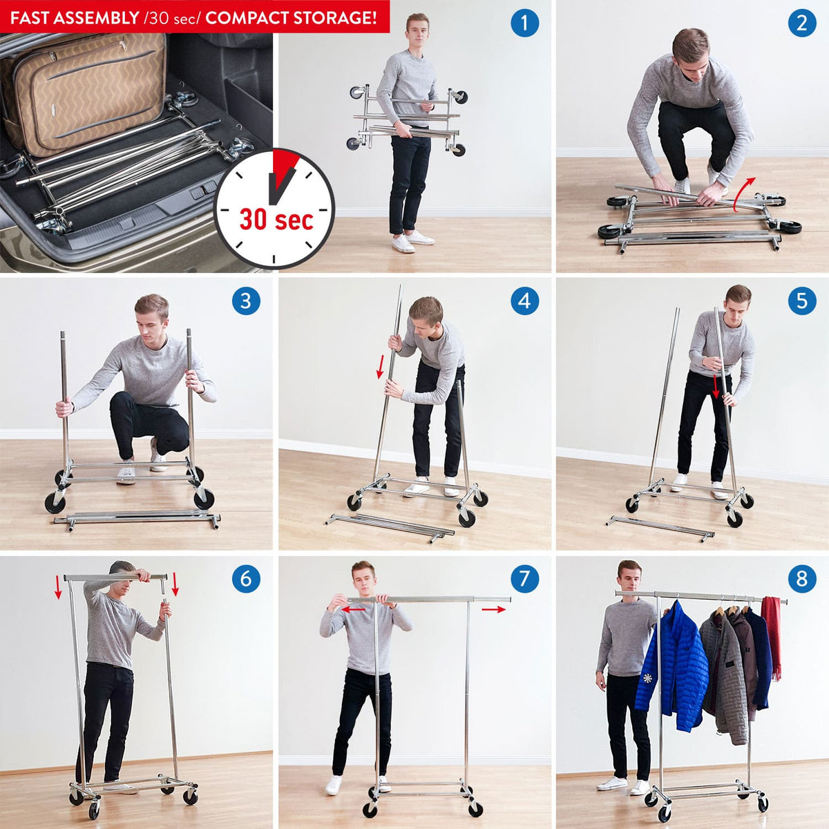 Portant Vêtement Solide, Portant Professionnel, Jusqu’à 100 kg, 1 min Montage, Portant Vetement Pliable, Tatkraft Darren, 9