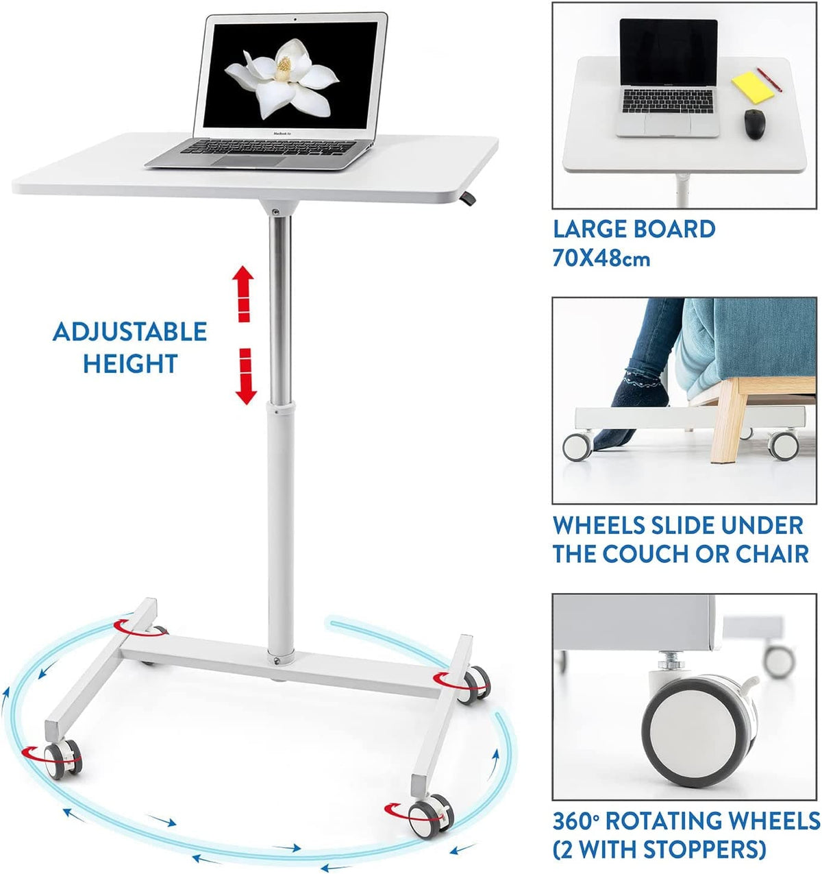 Bureau pour ordinateur portable, grand plateau de table de 48 à 70 cm, hauteur réglable de 74 à 115 cm, Tatkraft Trend