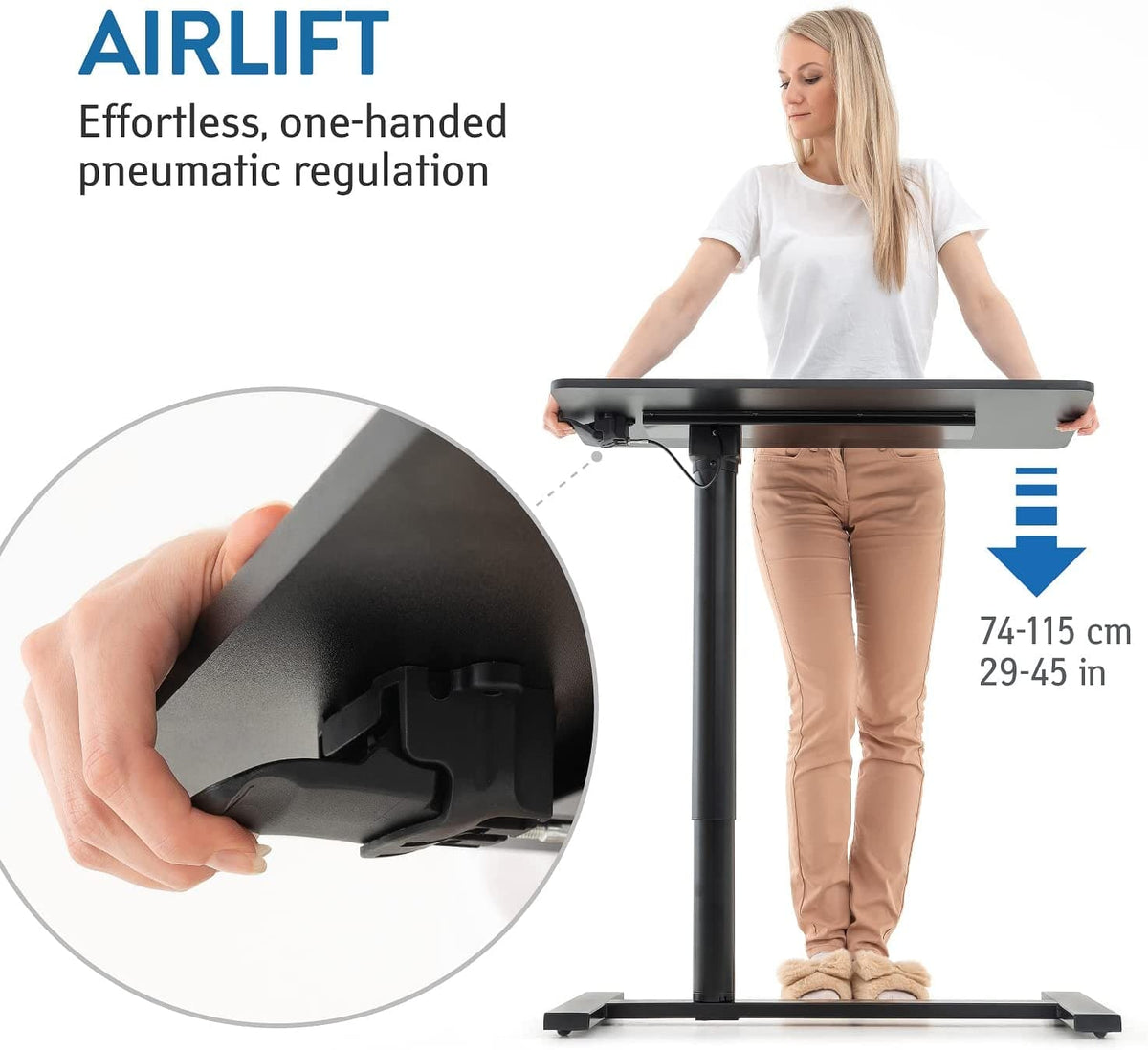 Bureau d'ordinateur portable pneumatique réglable en hauteur 74-115 cm, Tatkraft Bliss