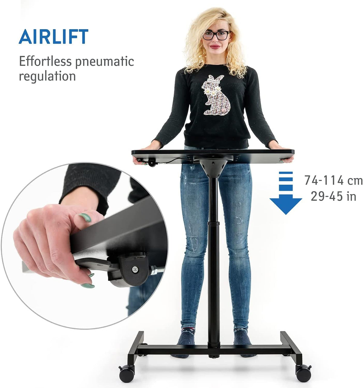 Bureau pneumatique pour ordinateur portable, réglable en hauteur de 74 à 114 cm, Tatkraft Focus