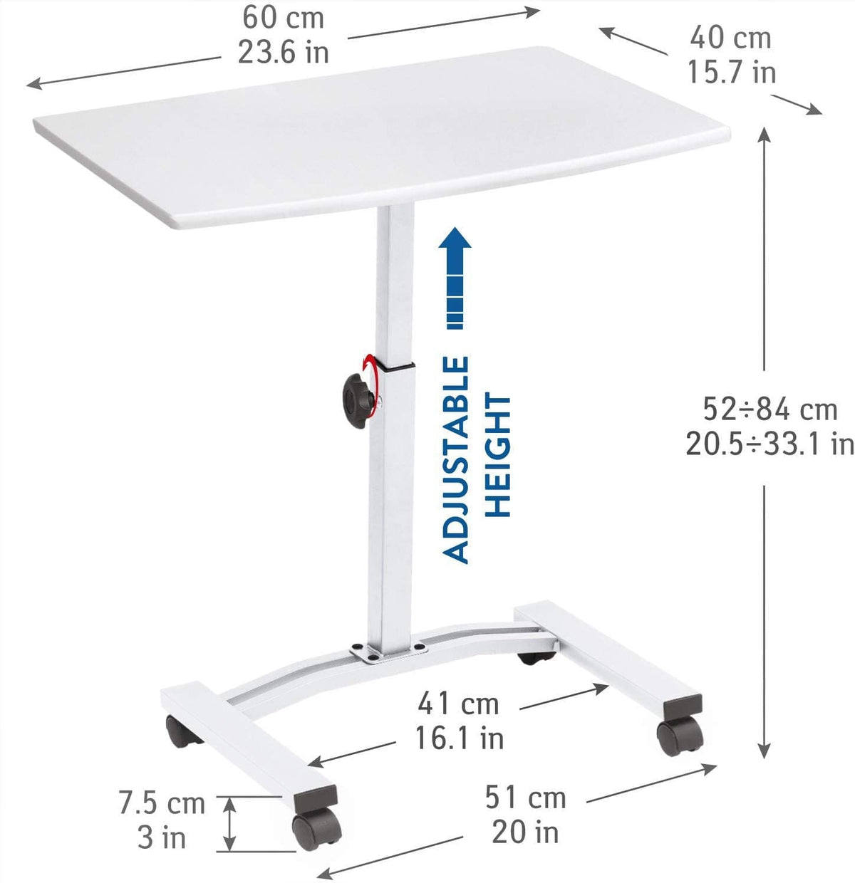 Table mobile pour ordinateur portable, taille du plateau 60x40 cm, hauteur réglable 52-84 cm, Tatkraft Cheer