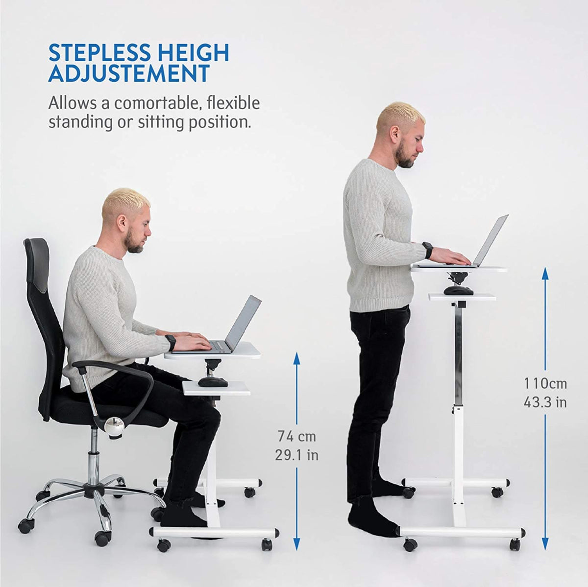 Bureau ordinateur portable Réglable, Hauteur Réglable 72 - 110 cm, Pivote à 360°, Tatkraft Bianca