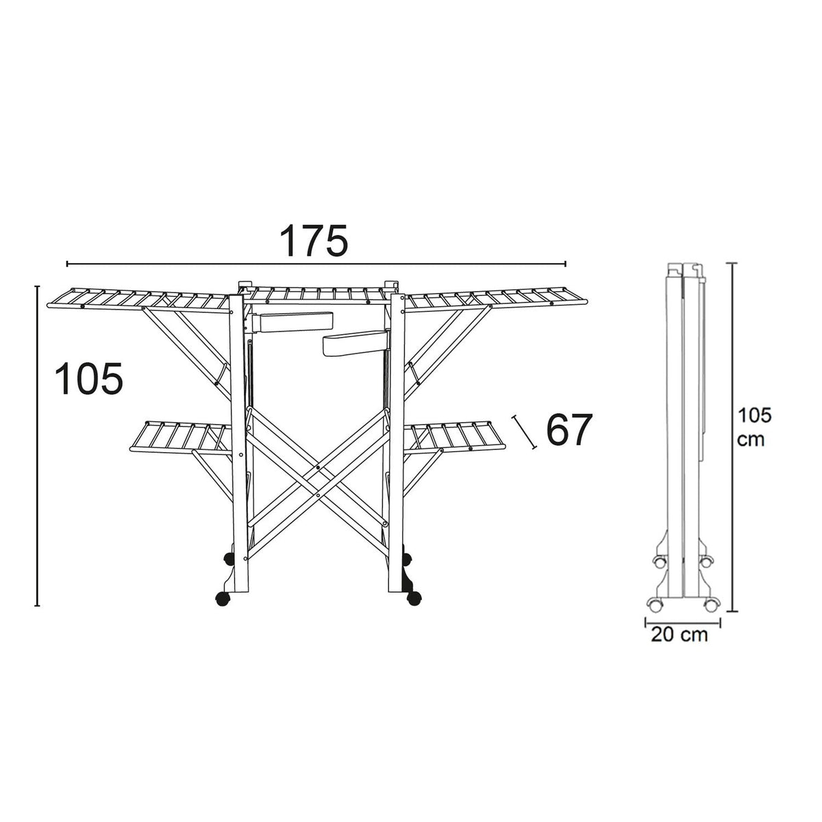 ARIT GABBIANO étendoir à linge, 28 mètres de fil à linge, 1 panier avec pinces rotatives et roues freinées - Couleur cerise, 5