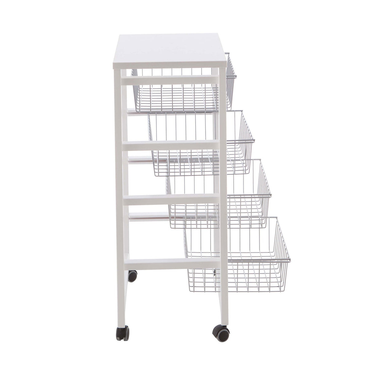 Chariot de cuisine GINGERONE, Desserte Cuisine, Desserte a Roulette, Desserte Bois, 4 paniers coulissants, blanche, Arit, 4