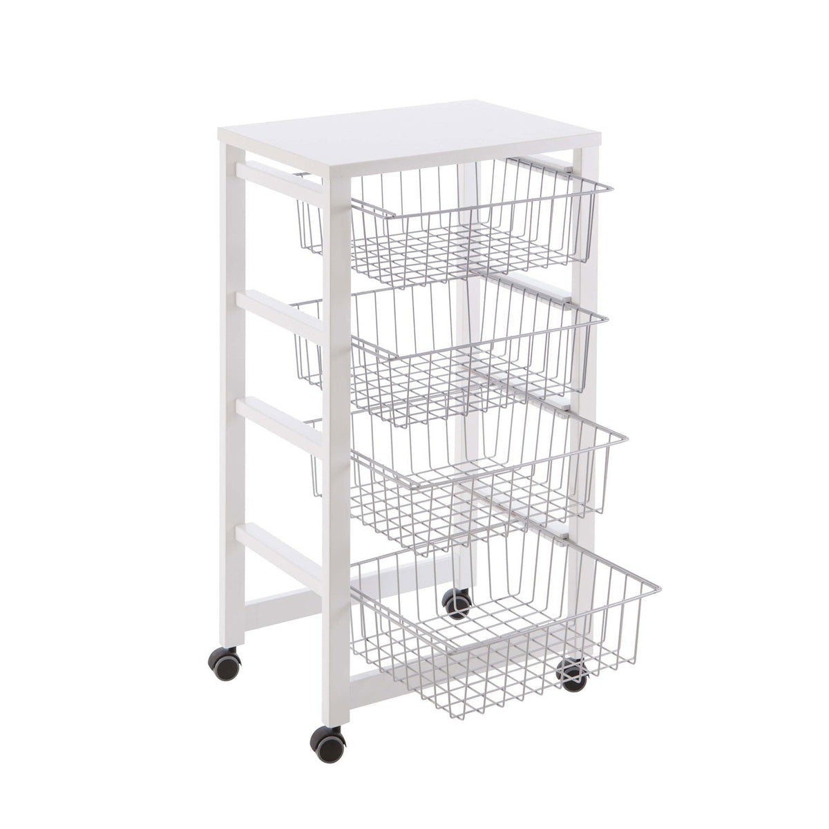 Chariot de cuisine GINGERONE, Desserte Cuisine, Desserte a Roulette, Desserte Bois, 4 paniers coulissants, blanche, Arit, 2