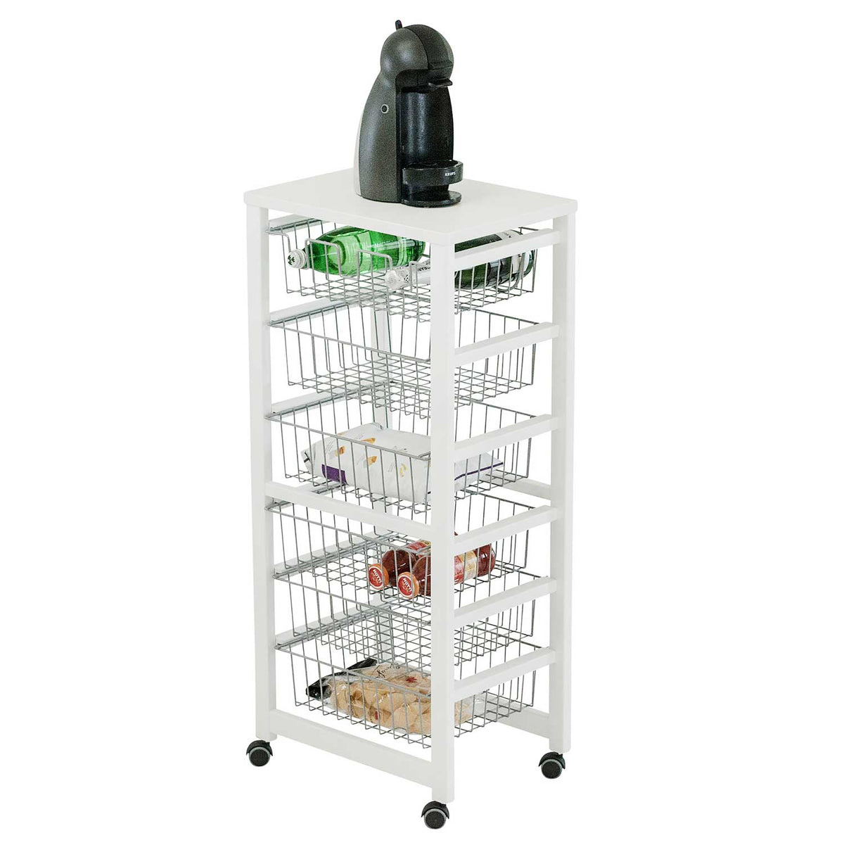 Chariot de cuisine GUSTAVO, Desserte Cuisine, Desserte a Roulette, Desserte Bois, 5 cestini, laccato bianco, Arit, 2