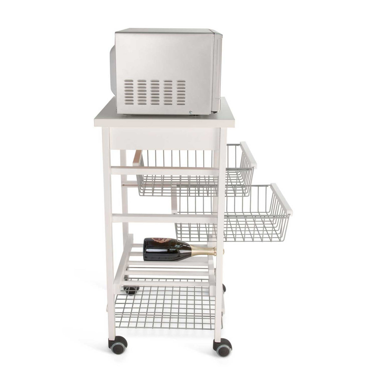 Chariot de cuisine ARTURO, Desserte Cuisine, Desserte a Roulette, Desserte Bois, Bouteille Central, blanc, Arit, 3