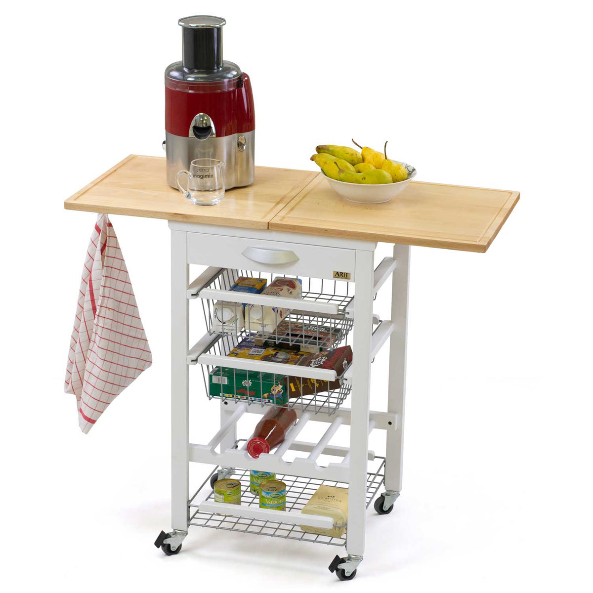 Chariot de cuisine GASTONE, Desserte Cuisine, Desserte a Roulette, Desserte Bois(da 50 a 100 cm), bianco laccato, Arit, 1
