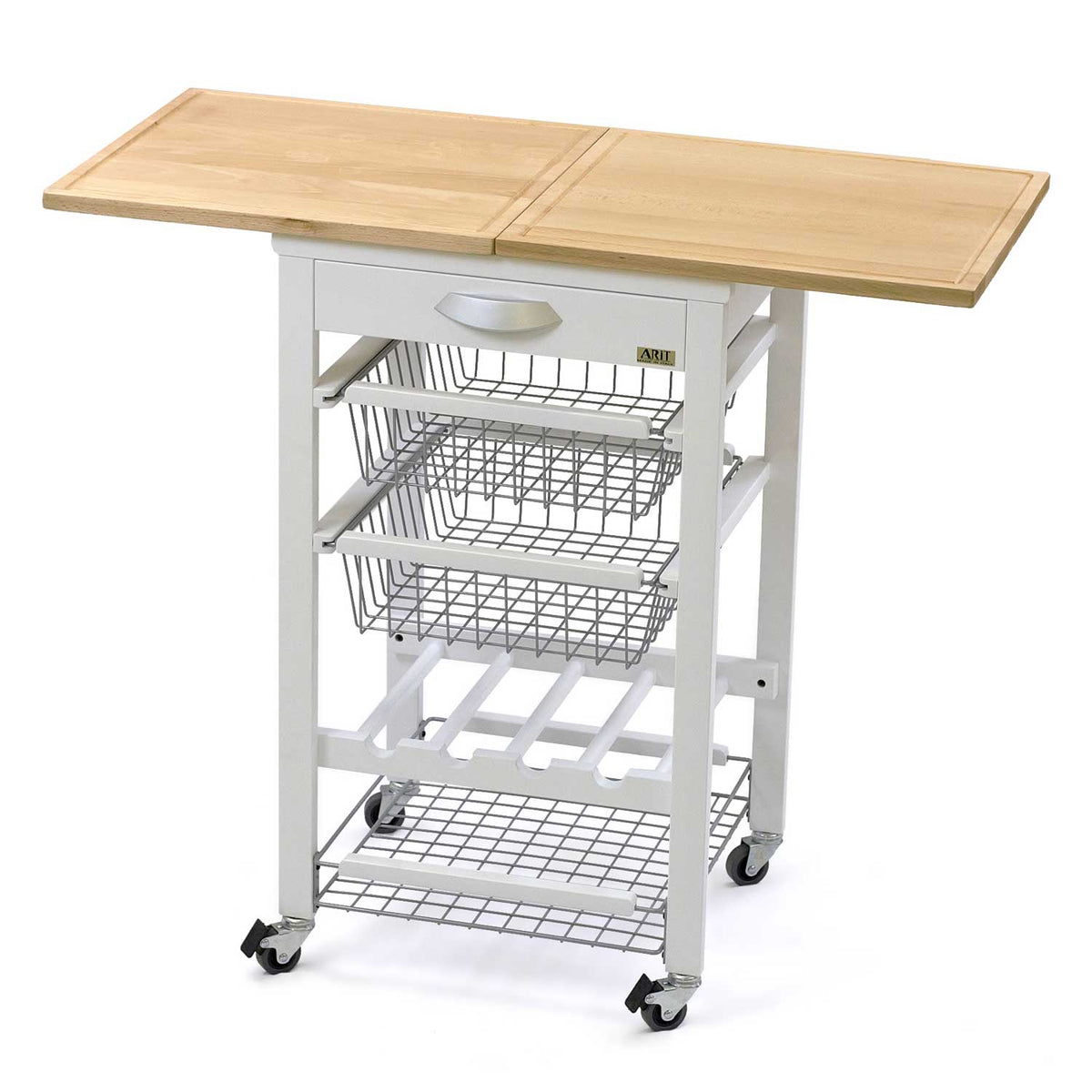 Chariot de cuisine GASTONE, Desserte Cuisine, Desserte a Roulette, Desserte Bois(da 50 a 100 cm), bianco laccato, Arit, 3