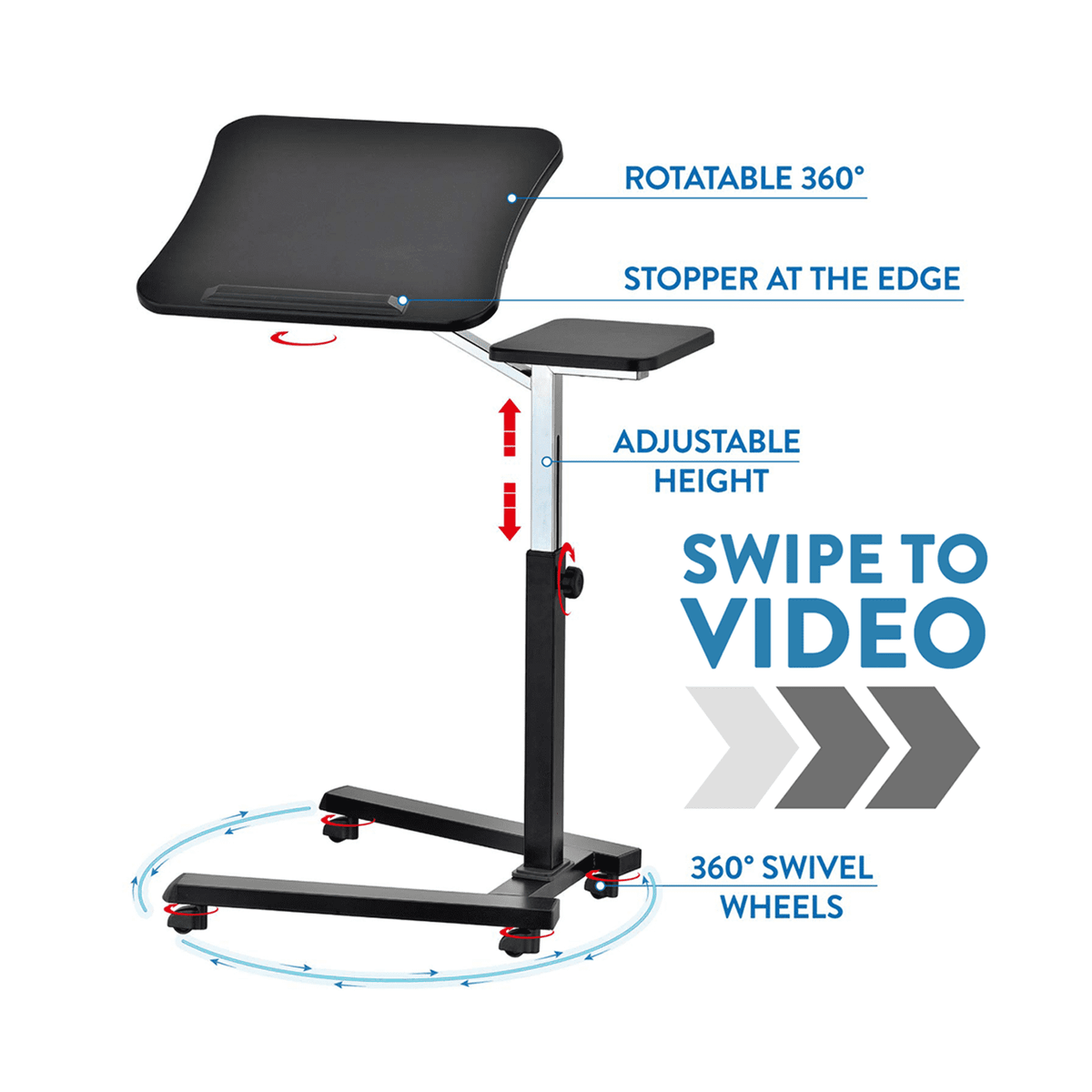 Table de Lit, Table Ordinateur Portable, Table pour Ordinateur Portable, avec Roulettes, Table réglable, Tatkraft Joy, 8