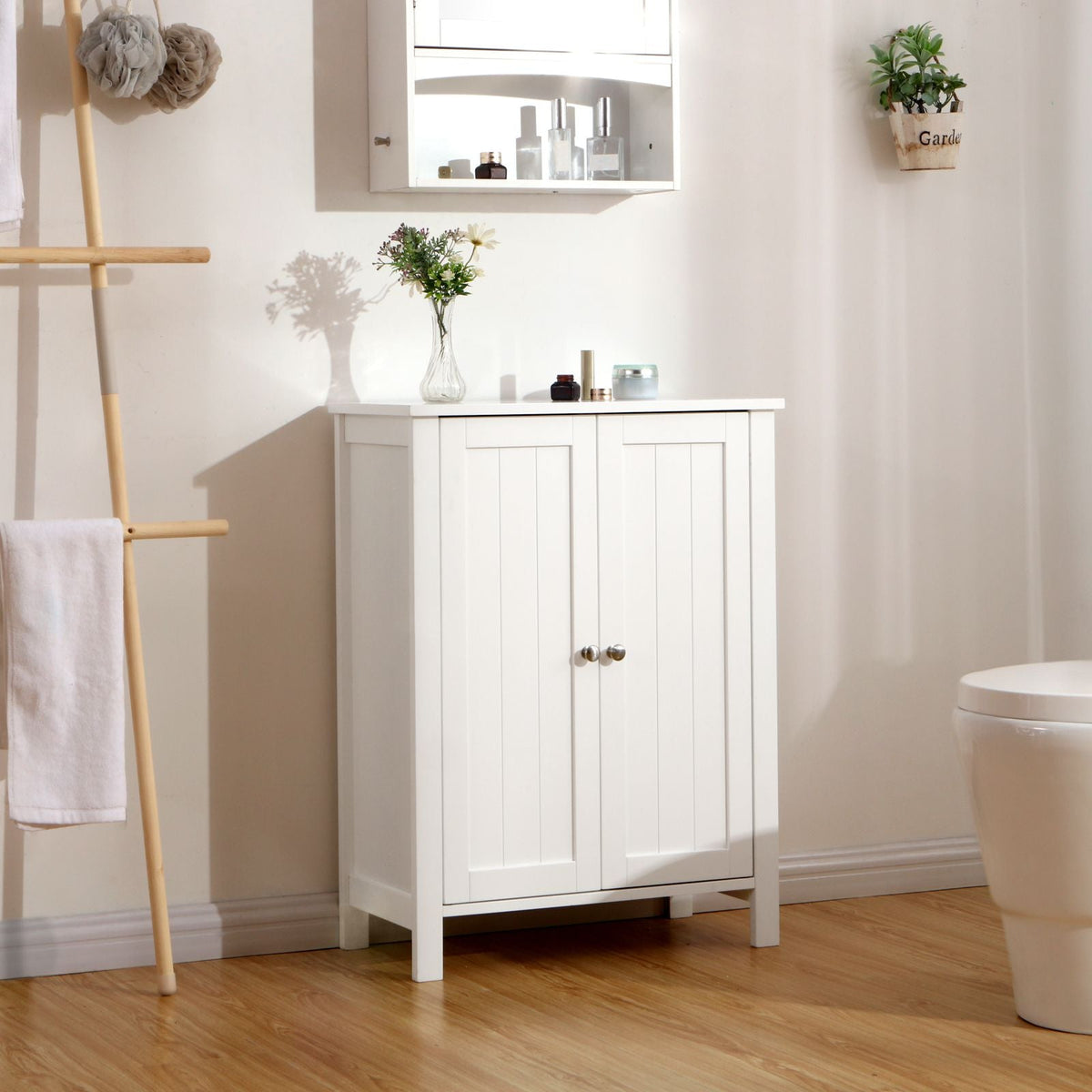 Meuble de Salle de Bain, Etagere Salle de Bain, Rangement Salle de Bain, Meuble Salle de Bain Blanc, Armoire avec Miroir, VASAGLE 