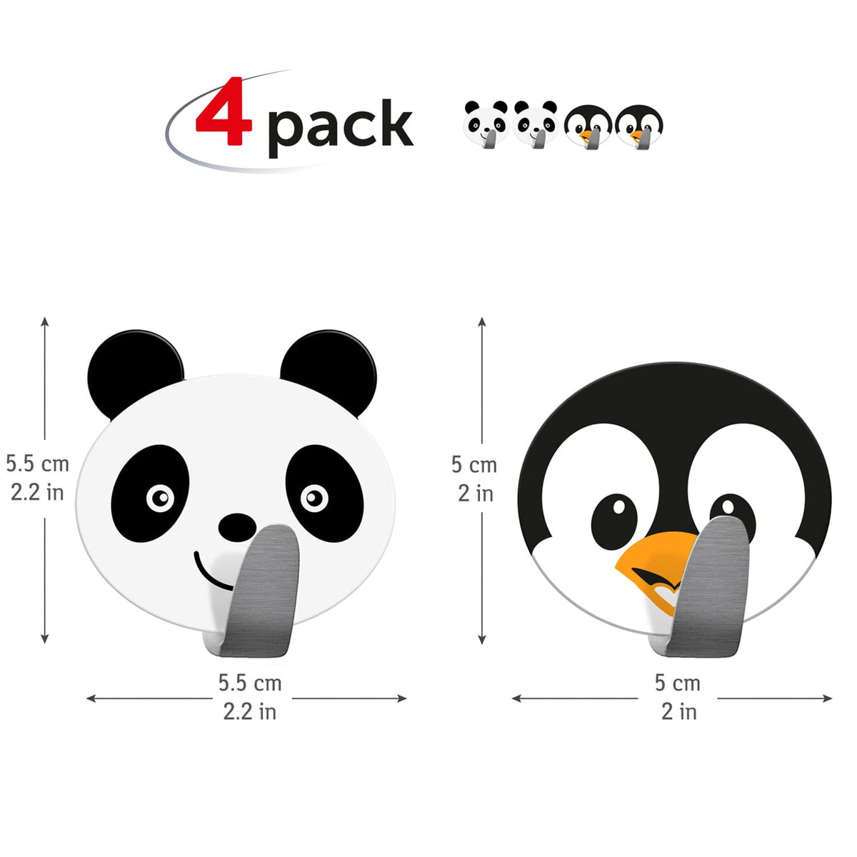 Tatkraft Friends Lot de 4 Crochets Adhésifs en Inox, Porte Manteaux pour Enfants Autocollant, Jusqu’à 5 kg, Acier Inoxydable, 1