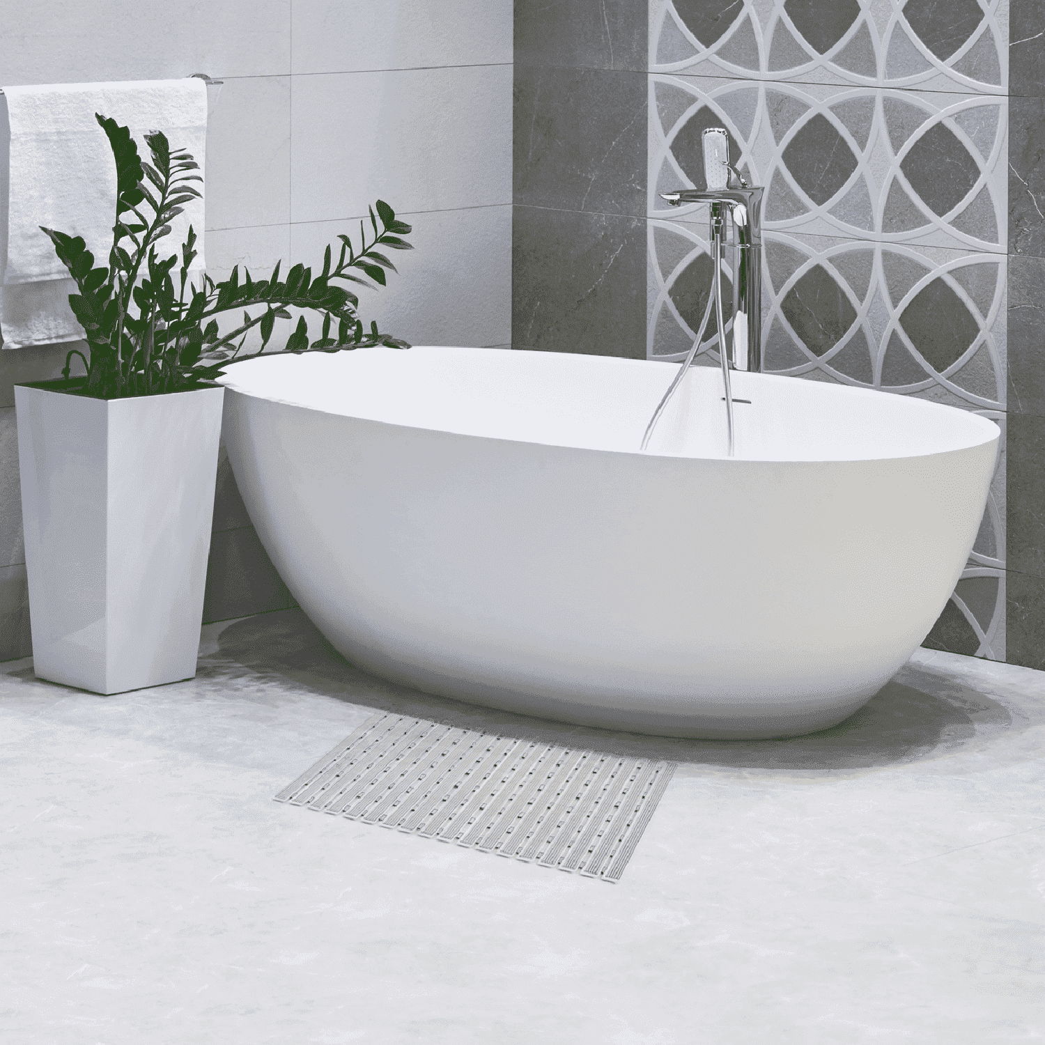 Caillebotis Douche Plastique, Tapis de Douche, Caillebotis Salle de Bain, Tapis de Baignoire Antidérapant, Tatkraft Bond Beige 6