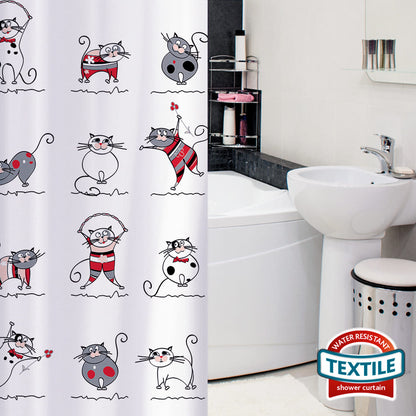 Rideau de Douche et Baignoire en Polyester Imperméable avec 12 Anneaux, Lavable Machine, 180 x 180 cm, Tatkraft Funny Cats, 2