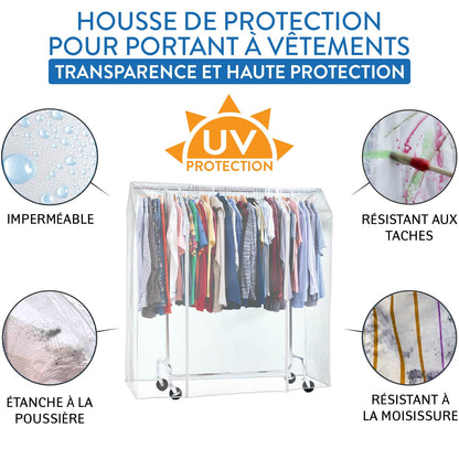 Housse pour portant vetement, Transparent, 155×60×160 cm, 2 fermetures éclair, protection étanche, contre la poussière, et les UV, Tatkraft Schild, 4