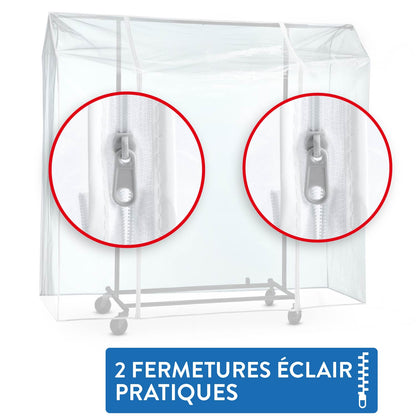 Housse pour portant vetement, 160x60x145 cm, avec 2 fermetures éclair, Transparente, protection contre la poussière et l’humidité, Tatkraft Defender, 2