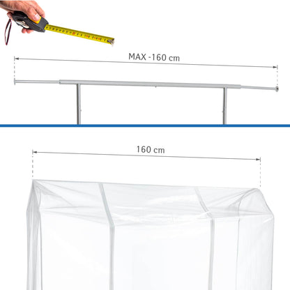 Housse pour portant vetement, 160x60x145 cm, avec 2 fermetures éclair, Transparente, protection contre la poussière et l’humidité, Tatkraft Defender, 1
