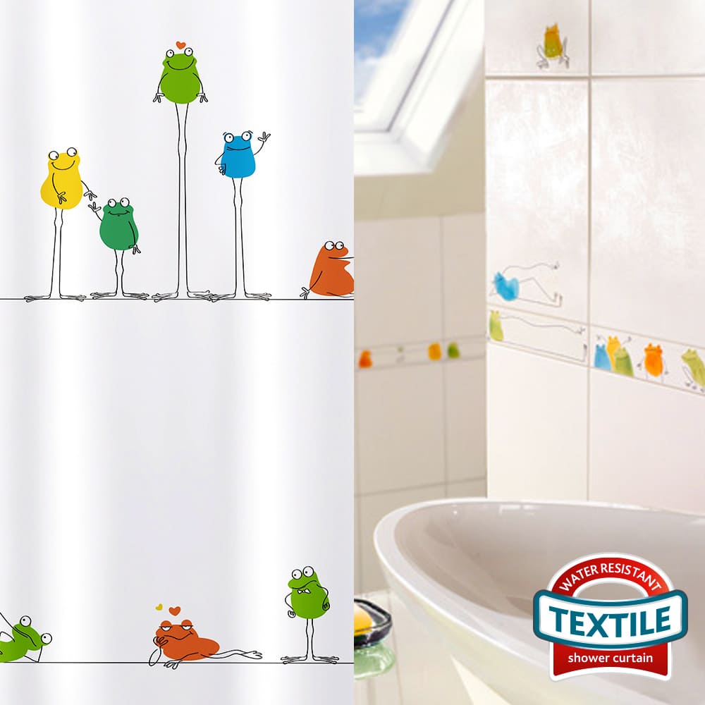 Rideau de Douche et Baignoire en Polyester Imperméable avec 12 Anneaux, Anti-Moisissure, 180 x 180 cm, Tatkraft Funny Frogs, 2